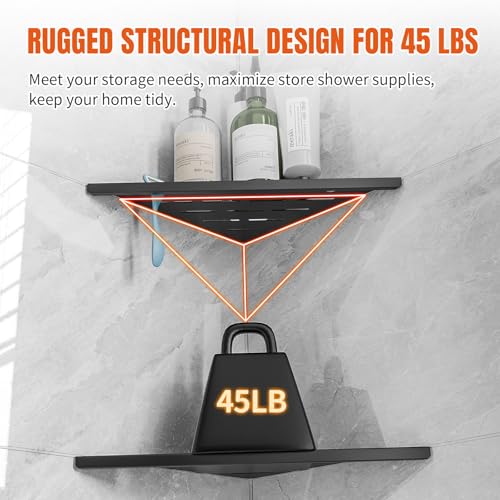 Corner Shower Shelves with Razor Hole, Modern Sturdy Shower Caddy, 10" 304 Stainless Steel Shower Organizers Bathroom Shelf for Tile Wall, No Drilling Grout Mount Shelf for Shower,Bathroom Accessories - color: Black