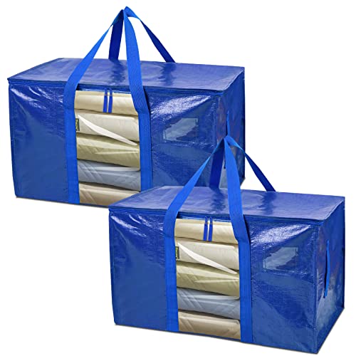BALEINE 2-Pack Oversized Moving Bags with Reinforced Handles, Heavy-Duty Storage Tote Moving Supplies for Packaging, Camping (Blue w/Window, 2-Pack) - color: Blue-window, size: 2-Pack