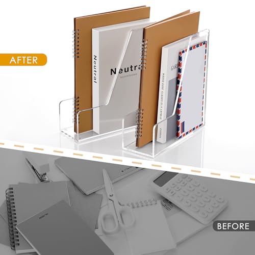 SANRUI 4 Pack Vertical File Holder, Acrylic Desk Organizer Magazine File Sorter for Magazines, Binders, Notebooks, Envelopes, Multi-Purpose Clear Document Organizer Rack - style: 4 Pack File Rack (A4)
