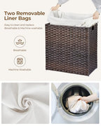 Greenstell Laundry Hamper with Lid, 125L Laundry Basket with 2 Removable Liner Bags & 2 Mesh Bags, Handwoven Synthetic Rattan Clothes Hamper for Clothes, Toys in Bathroom, Bedroom, Foldable, Brown - color: Brown, size: 125L (25.6 x 13.0 x 23.6 inches)
