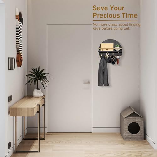 dreampossible Key Holder for Wall Decorative with Shelf and Hooks, Mail Organizer Wall Mount with Sunglasses Holder, Circular Design Entryway Key Rack Hanger, Rustic Home Decor - color: black&gold