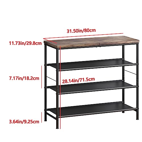 INGIORDAR Shoe Rack Organizer 4 Tier Metal Organizer Shelf with Industrial MDF Board and Layer Fabric for Entryway Closet Bedroom Living Room Garage,Black & Rustic Brown (Black+Rustic Brown, 4 Tier) - color: Black+rustic Brown, size: 4 Tier