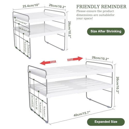 Pantry Organization and Storage for Kitchen - Expandable Kitchen Wrap Box Organizer Rack, Foil Organizer for Cabinet & Counter, Height & Width Adjustable Cupboard Storage Rack - (3 Tier 9.8 to 15.6"L) - color: White-1P