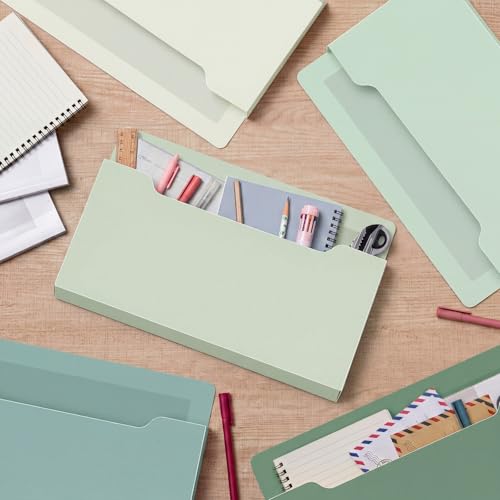 Fuutreo 6 Pcs Magnetic Wall File Organizer Magnetic Wall File Holder Refrigerator Magazine Holder for Mail Letters Paper(Sage Green,Horizontal-large) - color: Sage Green, size: Horizontal-Large