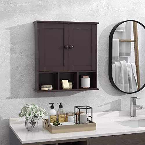 TaoHFE Brown Medicine Cabinets,Bathroom Wall Cabinet with 2 Door Adjustable Shelves,Over The Toilet Storage Cabinet,Espresso Bathroom Cabinet Wall Mounted for Laundry Room Kitchen - color: Espresso