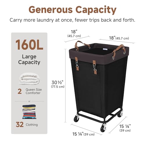 StorageWorks 160L Laundry Basket with Wheels, Large Rolling Hampers for Clothing Organizer, Dirty Clothes Basket for Hotel, Home, Closet, Dorm, Black - color: Black, size: 160L