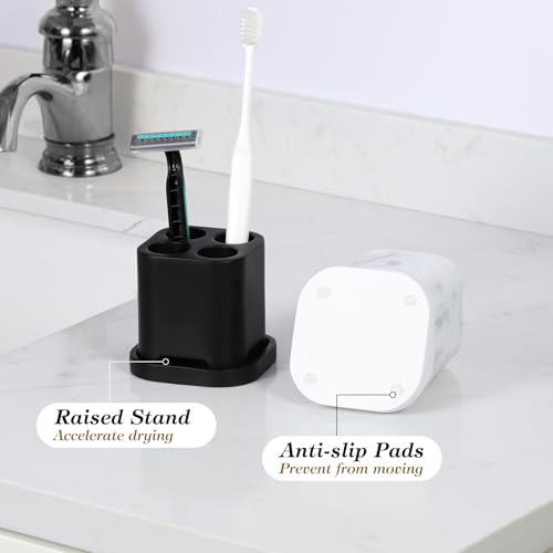 Luxspire Toothbrush Holder - 4 Slots, Character Marked, Drainage Hole & Tray, Non-Slip, Electric Toothbrush Head Holder, Toothbrush Holder for Bathroom, Matte Black - color: Matte Black, size: 4 Slots