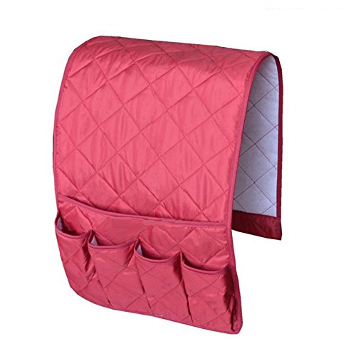 IPENNY Couch Sofa Armrest Organiser Chair TV Remote Holder Bed Storage Pocket Bag for Cellphone Tablet Notepad Book Magazines DVD Eyewears Drinker Snacks Holder Pouch - color: Red (5 pockets)