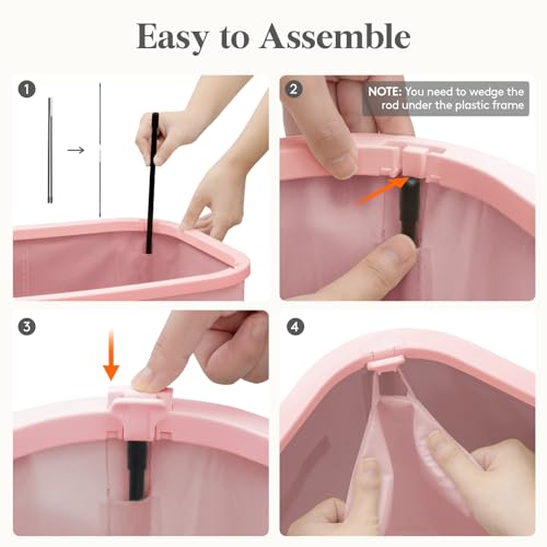 Lifewit Slim Laundry Basket with Lid, Narrow Large Laundry Hamper with Plastic Handles and Removable Bag, Tall Foldable Dirty Clothes Hampers for Laundry Room, Bedroom, Bathroom, Dorm, 75L Pink - color: Pink, size: 75L