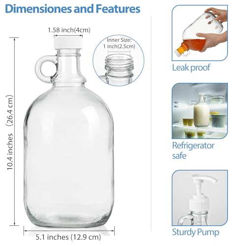 Sovietiep 2 Pack 64 Oz Laundry Detergent Dispenser with Pump and Lid - Half Gallon Glass Pump Bottle for Laundry Soap Dispenser, Liquid Detergent, Fabric Softener Dispenser - Extra Label, Funnel