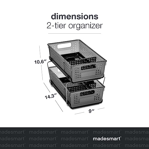 madesmart Antimicrobial 2-Tier Organizer Multi-Purpose Slide-Out Storage with Handles and Dividers for Home and Bath, Pack of 1, Carbon - color: Premium Carbon