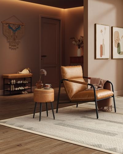 VASAGLE EKHO Collection - Shoe Rack Bench, Storage Bench for Entryway, Synthetic Leather with Stitching, Mid-Century Modern, Loads 300 lb, 11.8 x 31.5 x 19.7 Inches, Caramel Brown ULSB054K01 - color: Caramel Brown, size: 31.5"W