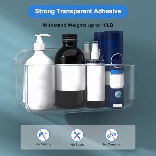 Diesisa 3pc Acrylic Wall Mount Organizer, Adhesive Clear Shower Caddies,Acrylic Soap Basket for wall,No Drilling Hang Walls,with Self Adhesive Tape, for Bathroom, Kitchen, Living Room - color: Clear - 3 Baskets