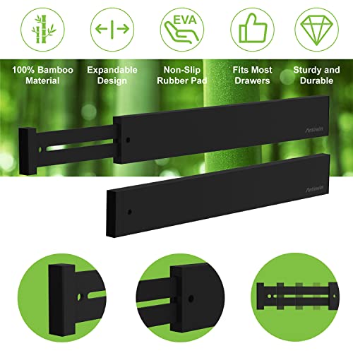 ANTOWIN 10pack Bamboo Drawer Dividers, Expandable Drawer Separators Splitter, 17-22 inches Adjustable Spring-loaded Organizer for Large Utensil, Clothes, Tools Drawers(Black) - color: Black