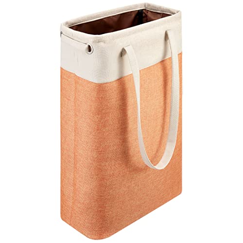 i BKGOO Laundry Basket with Handles Beige&Orange Slim Laundry Bin Collapsible Dirty Clothes Basket Narrow Laundry Bag Foldable Dirty Hamper for Camping, Dorms, Apartments - color: Beig&Orange