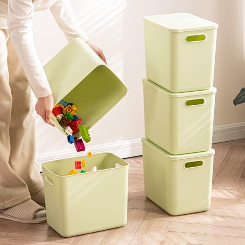5 pack large plastic White storage bins with Lids, Toy Box Chest with Handle，Organizer Containers Baskets for Baby,Nursery，Shelves，Playroom, Bedroom，Office,Closet，home (Light Green, 5L) - color: Light Green, size: Set of 5 Large