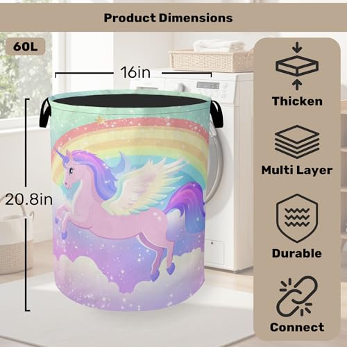 Rainbow Unicorn Foldable Laundry Hamper - Waterproof Fabric Storage Basket with Handles, Clothes Hampers for Laundry,Bedroom,Dorm - color: Rainbow Unicorn