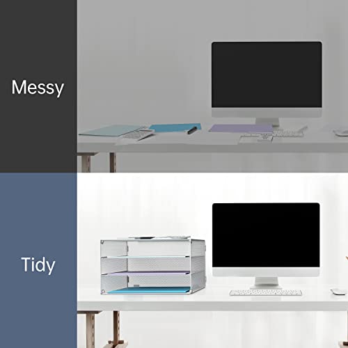 DALTACK 3 Tier Letter Tray Paper Organizer for Desk, Mesh Metal Desk File Organizer with Sliding Trays for Letter/A4 Paper, Mail, Bills & Folders, White - color: White