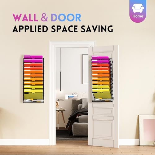 11-Tier Wall File Organizer, Wall File Holder Mesh Mail Organizer for Papers, Folders, Letters, Magazine Rack for Office Home Classroom, Black 2 Pack