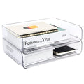 2 Pack Stackable Desk Letter Paper Tray, A4 Clear Plastic Desk File Organizer Letter Tray, Desktop File Paper Organizer with Anti-Skid Design for Office Desktop