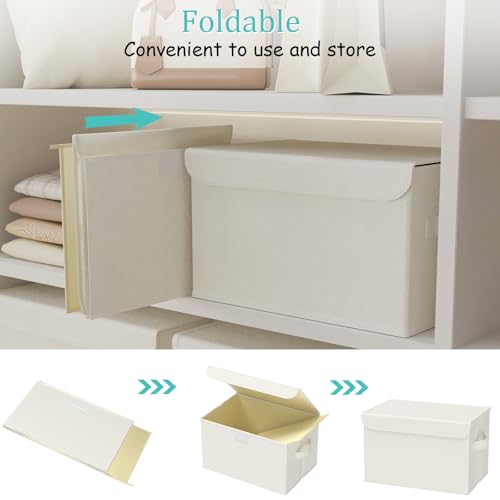 Fabric Storage Bin with Lid, Closet Boxes with Cover, Collapsible Stackable Organizer Basket with 2 Handles, for Home and Bedroom, 2 Pack, Beige, 10.2 x 7.9 x 6.7 In, XSNY12BES-2 - color: Beige, size: Small（2 Pack）