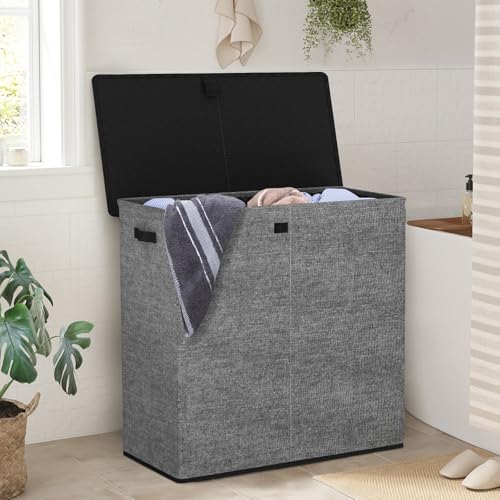 WOWLIVE Laundry Hamper with Lid,180L Large Laundry Basket 3 Section with Removable Washing Bags,Collapsible Waterproof Dirty Clothes Hamper for Laundry Room Bathroom Dorm,Gray - color: Gray, size: 180L (31.5x 12.2 x 27.5 Inches)