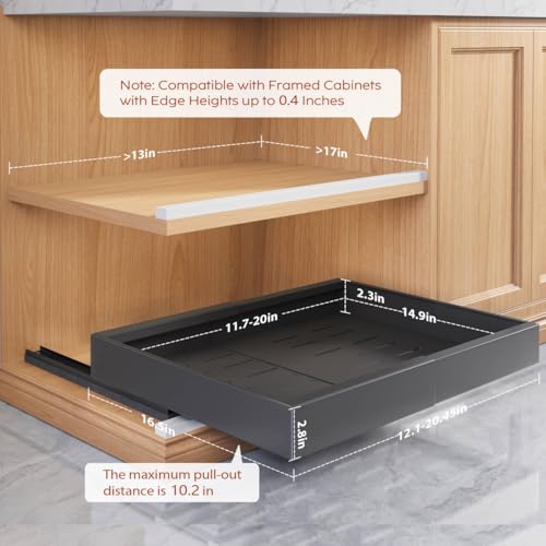 Seinloes 2 Pack Pull Out Cabinet Organizers 16.5" Deep With Raising Pad for Framed Cabinets,Expandable Slide Out Drawers Upgrade 3 Slide Rails,Roll Out Shelves,Adjustable Width 12.1"-20.45" Black - color: Black, size: 12.1"-20.45"Wide x 16.5"Deep(2 Pack)