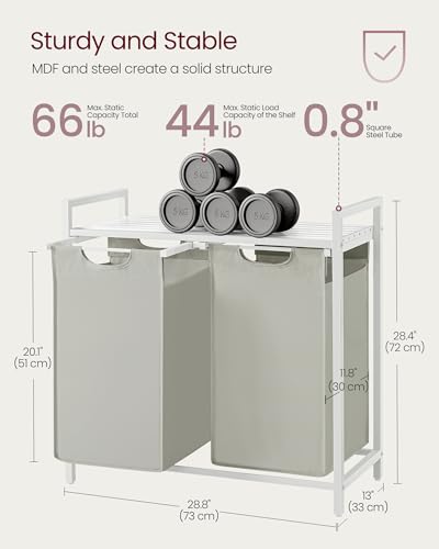 VASAGLE Laundry Hamper, Laundry Basket, Laundry Sorter with 2 Pull-Out and Removable Bags, Shelf, Metal Frame, 2 x 12.1 Gallons (46 L), 28.8 x 13 x 28.4 Inches, Cream White and Cloud White UBLH201W01 - color: Cream White + Cloud White, size: 2 Bags - 92 L