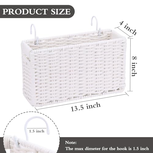 Cotton Rope Woven Bedside Caddy for Dorm Bed, Foldable Bedside Shelf Bunk Bed Accessories, College Dorm Room Essentials Hanging Organizers Storage Basket, Room Decor Magazine File Holder (White) - color: White