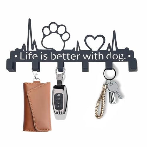 Key Holder Wall Mount with 6 Hooks, Dog Paw Key Rack Organizer for Entryway, Kitchen, Office - Rustproof, Waterproof - Easy Installation, Gift for New Homeowners - 9.8inch/25cm - color: Dog Paw