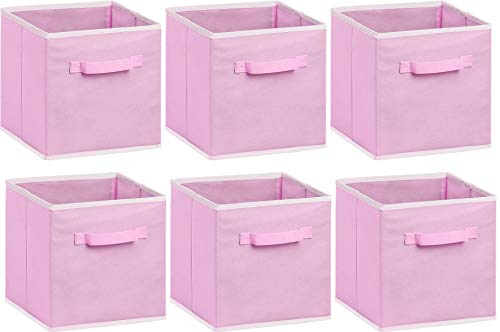 Simple Houseware Foldable Cube Storage Bins, 11-Inch Pink, 6-Pack Fabric Cubes Organizer for Closet or Shelves - color: Pink