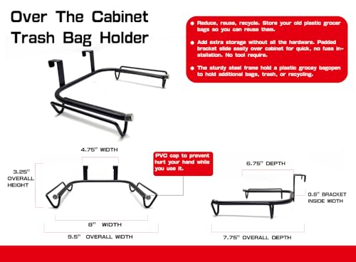 FitWell Over-The-Cabinet-Door Grocery Installation Plastic Recycling & Trash, Under Sink Garbage Bag Holder, Trash Bag Holder Rack for Recycled Reusable Disposable Grocery Bag (Black) - color: Black