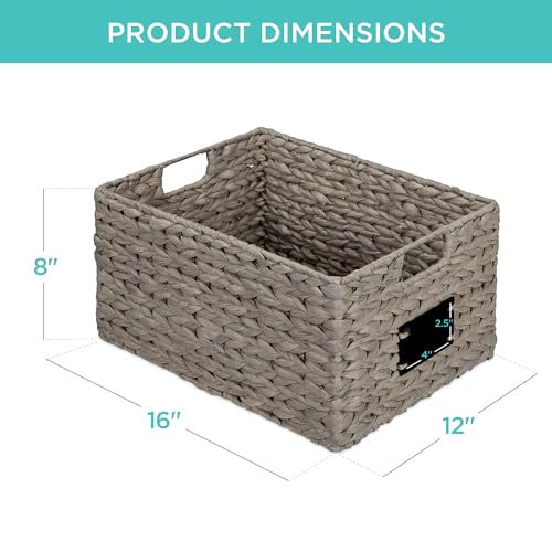 Best Choice Products Pantry Baskets Set of 2 16x12in Water Hyacinth Storage Baskets, Woven Wicker Kitchen Organizers with handles w/Chalkboard Label Chalk Marker - Gray - color: Gray, size: 12x16x8in