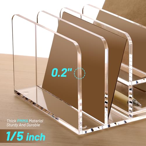 SANRUI Desk Organizers and Accessories, Acrylic Mail Organizer Countertop, 5-Slots File Sorter with Drawer, Desktop Organizer for Office Supplies - style: 5 Sections With Drawer