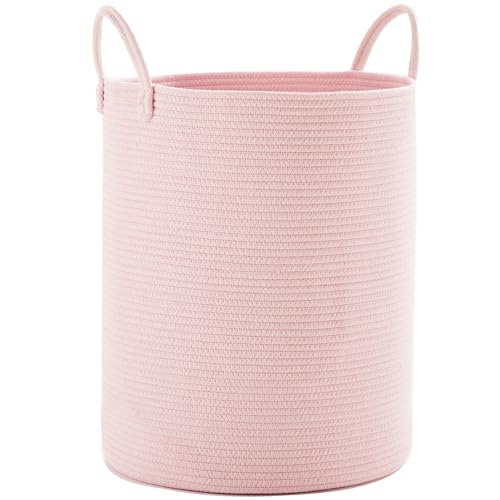 80L Extra Large Pink Hamper Laundry Basket for Baby Girls Tall Nursery Hamper for Kids Woven Rope Clothes Basket for Little Girls Room Bedroom Light Pink Kawaii 16"D x 22"H - color: Pink1, size: Extra Large (80L)