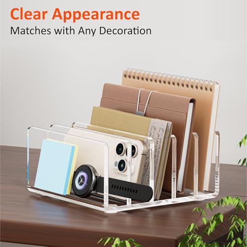 FUCDTEFC Desk Mail Organizer, 5 Section Clear Acrylic File Holder Letter Organizer, Vertical Lightweight Modern Envelope Holder Desk Accessories & Workspace Organizers for Office, Home, School - size: 5 Section Clear