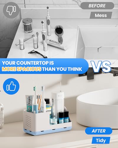Toothbrush Holders for Bathroom Counter - Detachable Bathroom Organizer and Storage Electric Toothbrush and Toothpaste Holder, Bathroom Decor Accessories for Countertop, Shower, Sink - color: Whiteblue