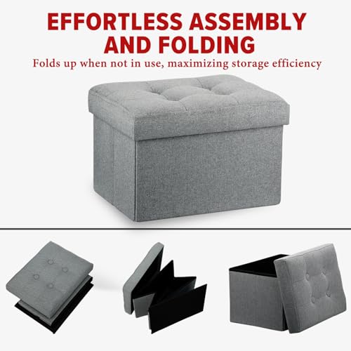 LINMAGCO Ottoman Storage Ottoman with Storage Small Foot Rest Stool Under Desk Stool Short Folding Footrest Linen Cloth Light Gray 16X12X12IN - color: Light Grey(linen), size: 16"X12"X12"