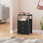 Furnulem Black Night Stand, Small Dresser for Bedroom, Nightstand with 3 Fabric Storage Drawers and 2-Tier Shelf, End Table Side Furniture for Closet, Hallway, Nursery, Sturdy Steel Frame, Wood Top - color: Black Oak, style: 3 Drawers