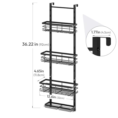 SWTYMIKI Over The Door Shower Caddy - 4 Tier Rustproof Hanging Shower Organizer with Adjustable Shelves, 40 Hooks & Soap Holder, Hanging Shower Rack Storage for Bathroom Accessories, Black - color: Black