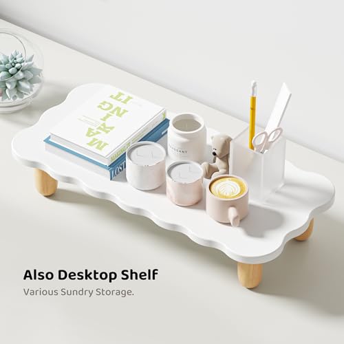 AFOOYO Monitor Stand Riser, Cookie-Shaped Sturdy Wood Computer Monitor Stand for Desk, Ergonomic Desk Stand, Multi-Purpose Desktop Organizer Riser for Computer, Laptop, Printer, TV,White