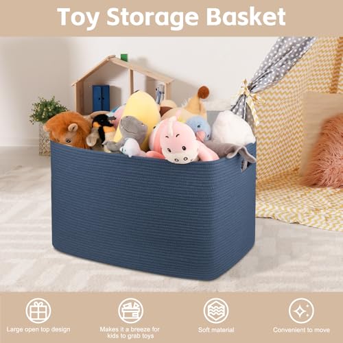 OIAHOMY 118L XXXLarge Cotton Rope Storage Basket, Oversized Blanket Basket, Used for Organizing Dirty Clothes in Living Room, Bedroom, Nursery, Dog Toy Storage Bins, 25" x 17" x 16",Blue - color: Blue