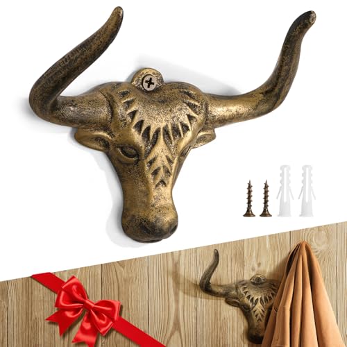 Coat Hooks Wall Mount 2 Pack Cast Iron Western Decorative Wall Hook Heavy Duty Outdoor Towel Hooks for Coat Cowboy Hat Key Robe Purse Gifts Antique Gold - color: Antique Gold