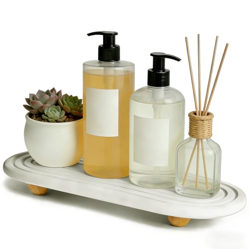 Instant Dry Sink Tray, Anti-Slip Stone Sink Caddy, Durable Kitchen Sink Organizer, Quick Dry Water Absorbing Stone Tray for Bathroom Counter, Stone Soap Tray -White - color: White Wooden Foot 4circles Large