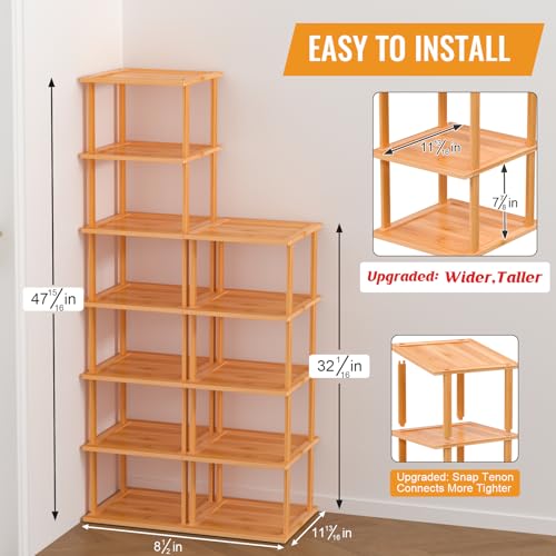 MHXW SXPN Bamboo Free Standing Shoe Rack Shelf Multi Tier Tall Wooden Stackable Shoes Rack Organizer for Closet Front Door Entrance Narrow Vertical Shoe Storage (Nature, 12 Tiers) - color: Nature, size: 12 Tiers