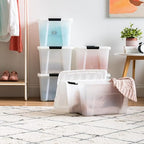 IRIS USA 40 Qt Stackable Plastic Storage Bins with Lids, 6 Pack - BPA-Free, Made in USA - Discreet Organizing Solution, Latches, Durable Nestable Containers, Secure Pull Handle - Pearl - size: 40 Qt, style: 6 Pack