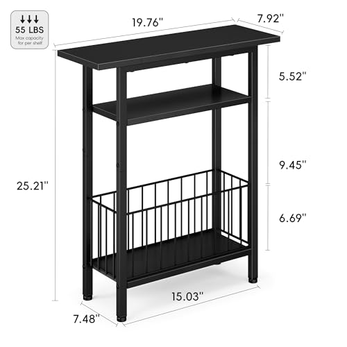 Vagusicc Narrow Side Table, 3-Tier Skinny End Table for Couch, Small side Tables for Small Spaces, Bed Side Table with Storage, 25.2" Tall Slim Nightstand Bedside table for Living Room, Bedroom, Black - color: Black, style: Ordinary