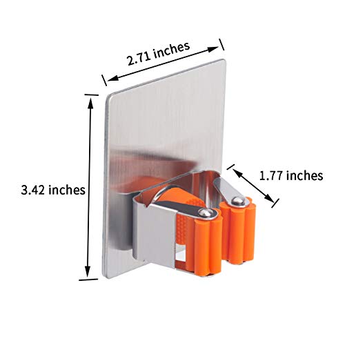 Broom Holder Wall Mount, 4 Pack Orange Stainless Steel Mop and Broom Organizer, Heavy Duty 15 Lbs Self Adhesive Tool Hanger, No Drill Broom Hooks for Garage, Kitchen, Bathroom Organization - color: Orange (4 Pack)