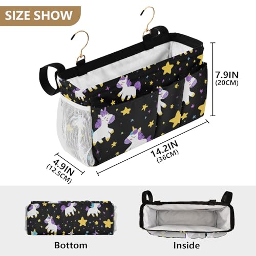 Bedside Caddy Hanging Bunk Bed Caddy Bed Organizer Hanging Pocket with 2 Hooks Bedside Storage Organizer Pocket Bag Holder Cute Unicorns Hearts Black - color: Cute Unicorns Hearts Black