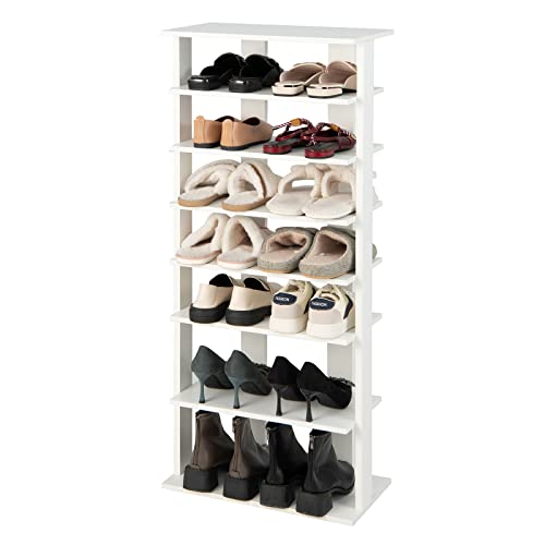 COSTWAY 7 Tiers Shoe Rack, Double Rows Vertical Tall Narrow Patented Shoe Organizer, Free Standing Shoe Rack for Small Space, Entryway, Closet, Living Room, Bedroom (White) - color: White